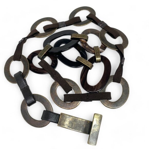 Medieval Style Chain Belt Antiqued Silver Metal Tortoiseshell Enamel Elastic OS - Picture 8 of 9